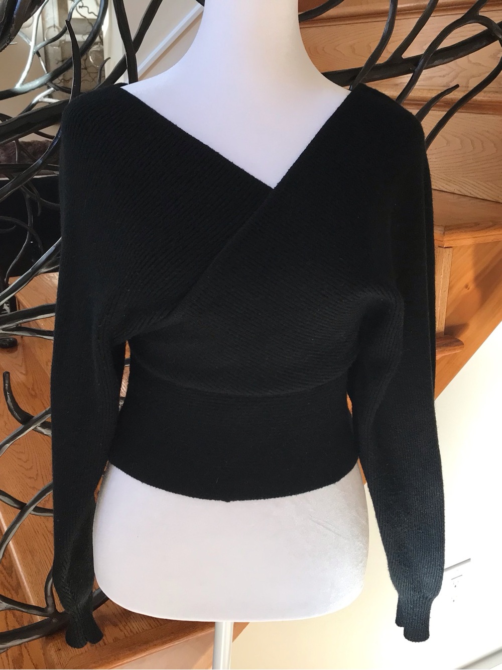 Olivaceous Black Off-the-Shoulder Wrap Sweater